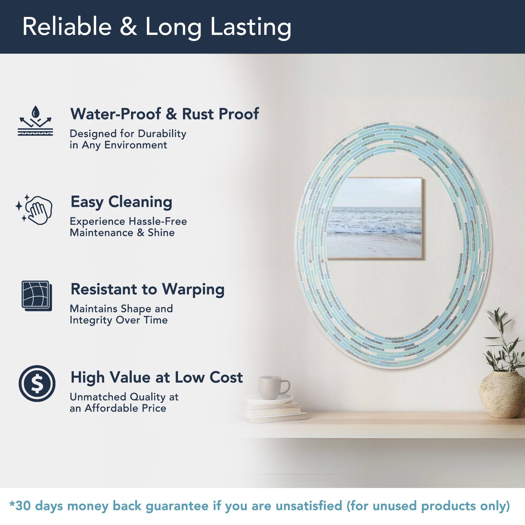 Head West Sea Glass Tile Framed Oval Wall Vanity Mirror - 23" x 29"